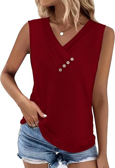 💐 Tricou larg fără mâneci, cu guler în V, pentru femei-15