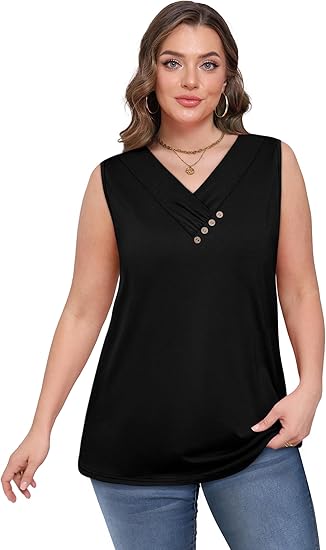 💐 Tricou larg fără mâneci, cu guler în V, pentru femei-5