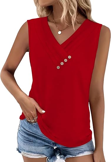 💐 Tricou larg fără mâneci, cu guler în V, pentru femei-3