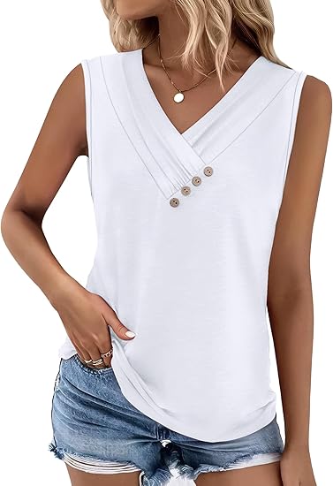 💐 Tricou larg fără mâneci, cu guler în V, pentru femei-16