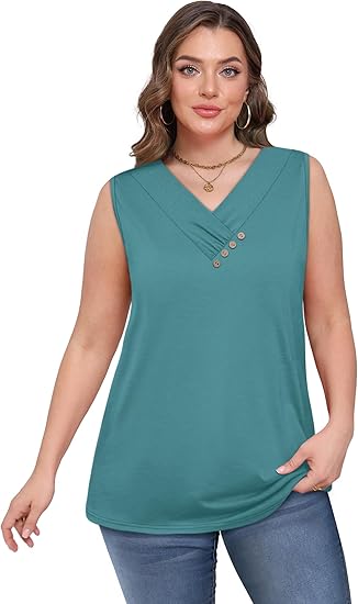 💐 Tricou larg fără mâneci, cu guler în V, pentru femei-4