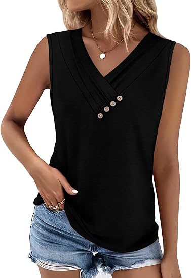 💐 Tricou larg fără mâneci, cu guler în V, pentru femei-6