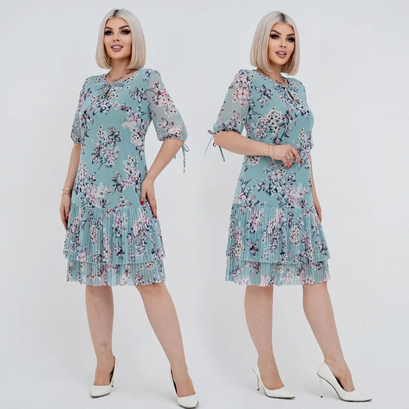 Rochie lungă elegantă cu mânecă scurtă plisată pentru femei-9