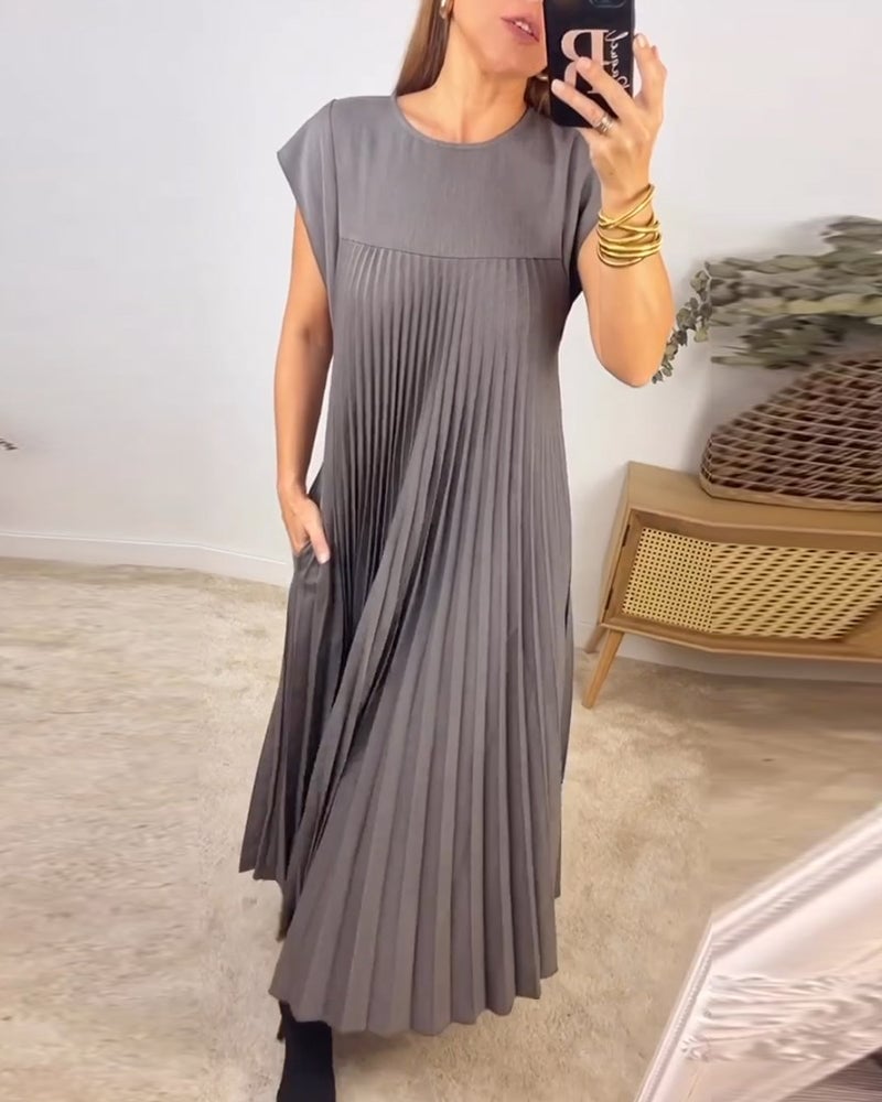 Femeile plisate rochie simplă de culoare solidă-13