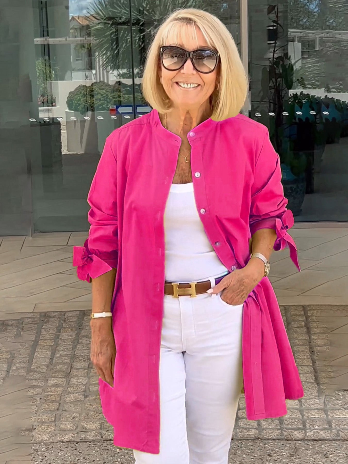 💕 Confortabile🌸Jachete lungi din bumbac de culoare solidă pentru femei-12