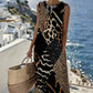 💐Rochie lungă fără mâneci, cu imprimeu leopard în stil patchwork-1