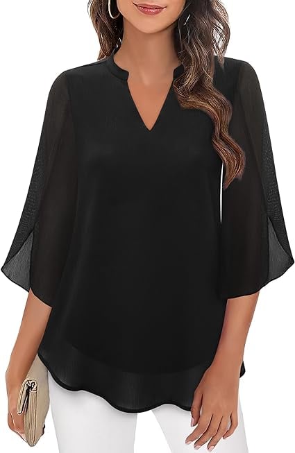💖2026👚 Elegantă Cămașă din Șifon cu Decolteu în V - Stil Rafinată pentru Orice Ocazie!-5
