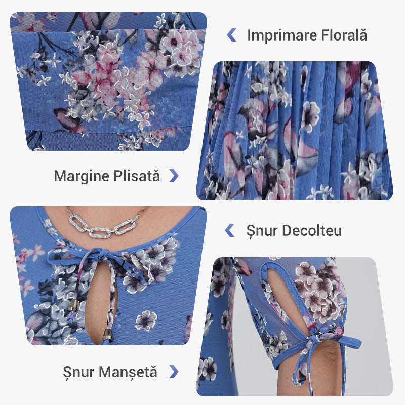 Rochie lungă elegantă cu mânecă scurtă plisată pentru femei-10