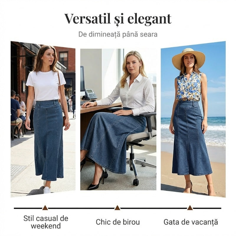 Fustă lungă din denim pentru femei-8