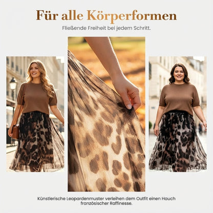 🔥Zweiteiliges Set für Damen bestehend aus Pullover und fließendem Rock mit Leopardenmuster