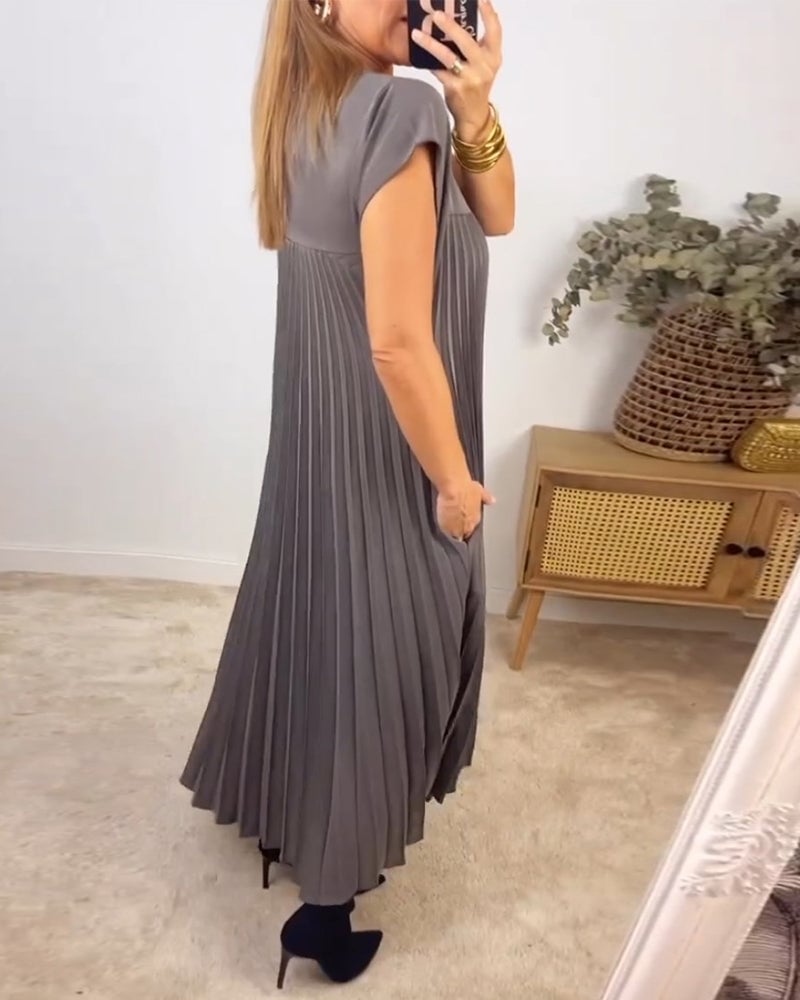 Femeile plisate rochie simplă de culoare solidă-14