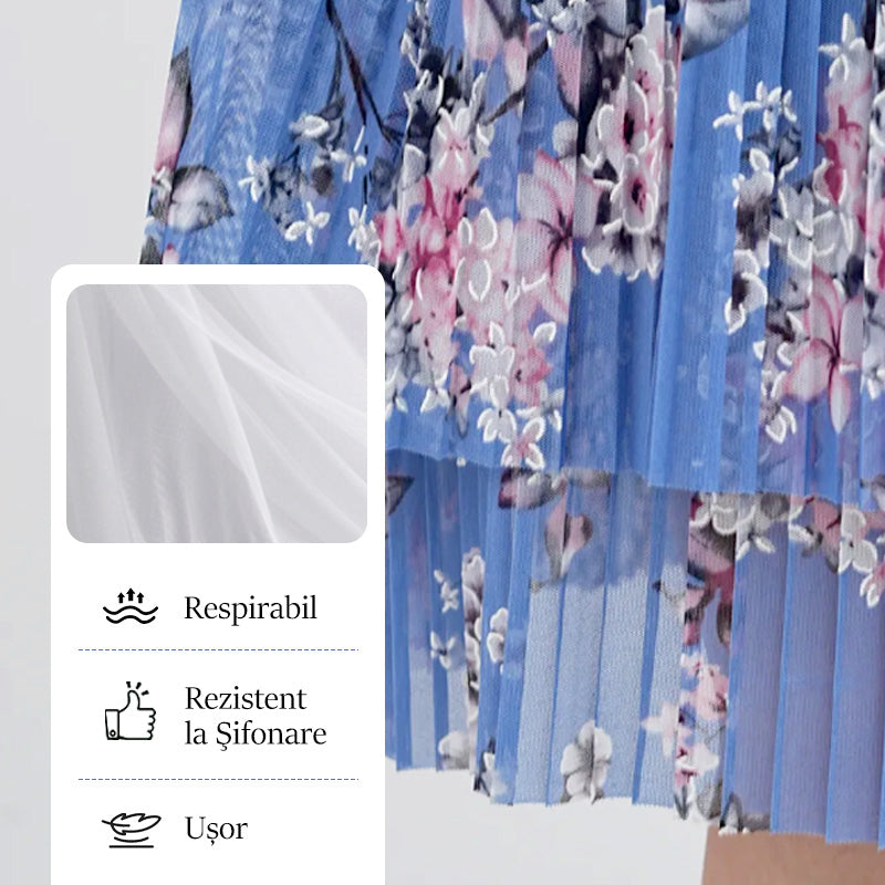 Rochie lungă elegantă cu mânecă scurtă plisată pentru femei-11