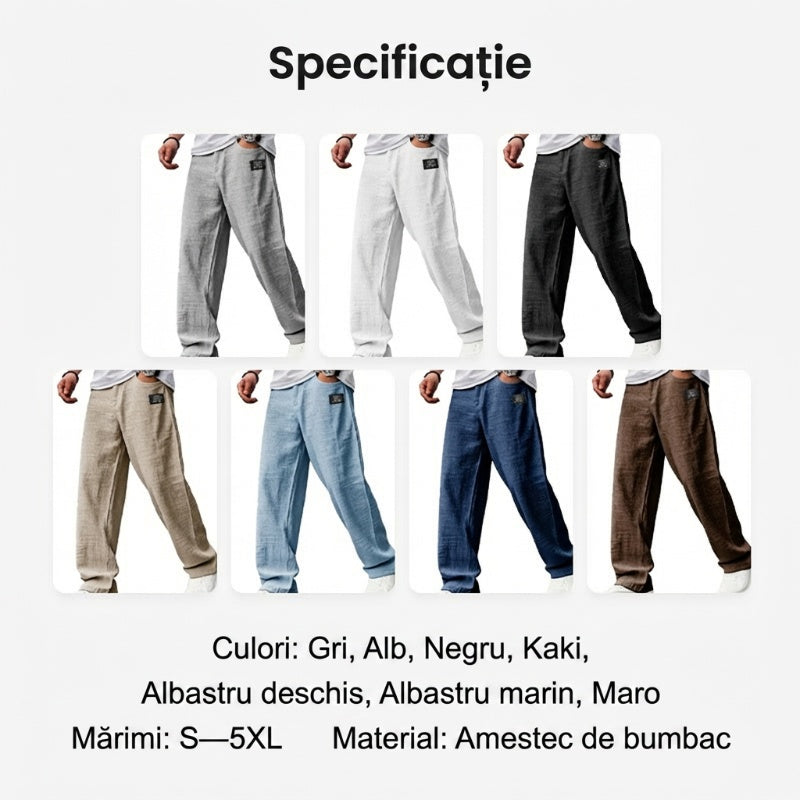 🟔 Pantaloni pentru bărbați din bumbac și in, cu croială largă-8