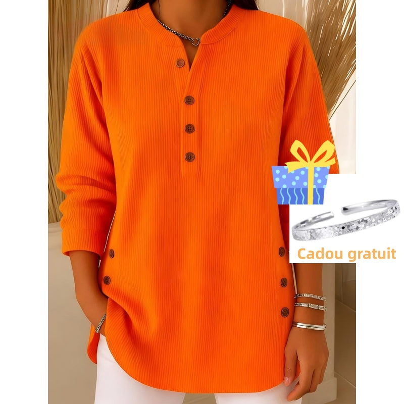 🎉 Bluză Henley din catifea pentru femei – elegantă, moale și versatilă 🧥📦-25
