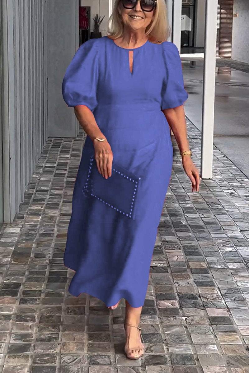 🎉Rochie de culoare solidă din bumbac și in-7