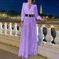 Bluză elegantă cu mânecă lungă și decolteu în V și pantaloni largi de salopetă cu paiete-7