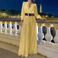 Bluză elegantă cu mânecă lungă și decolteu în V și pantaloni largi de salopetă cu paiete-8