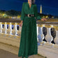 Bluză elegantă cu mânecă lungă și decolteu în V și pantaloni largi de salopetă cu paiete-1