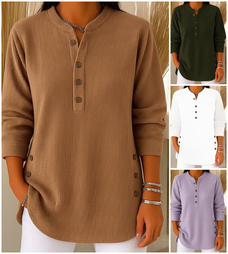 🎉 Bluză Henley din catifea pentru femei – elegantă, moale și versatilă 🧥📦-7
