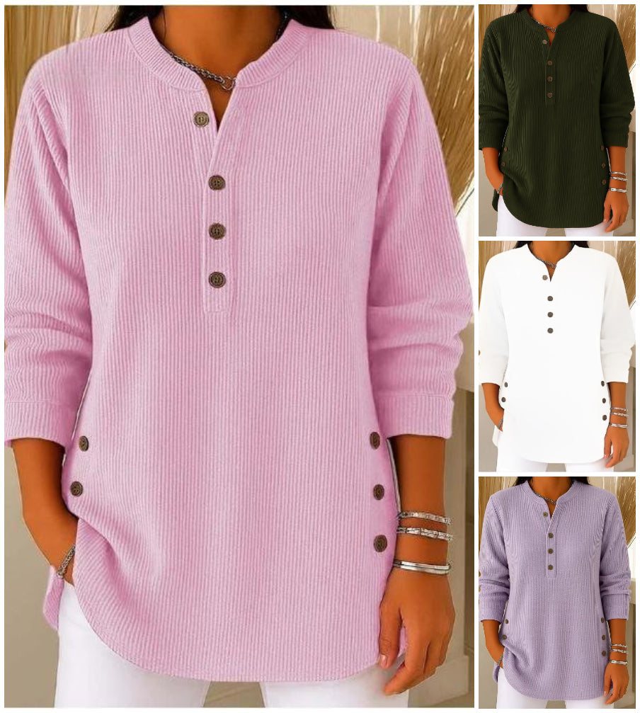 🎉 Bluză Henley din catifea pentru femei – elegantă, moale și versatilă 🧥📦-21