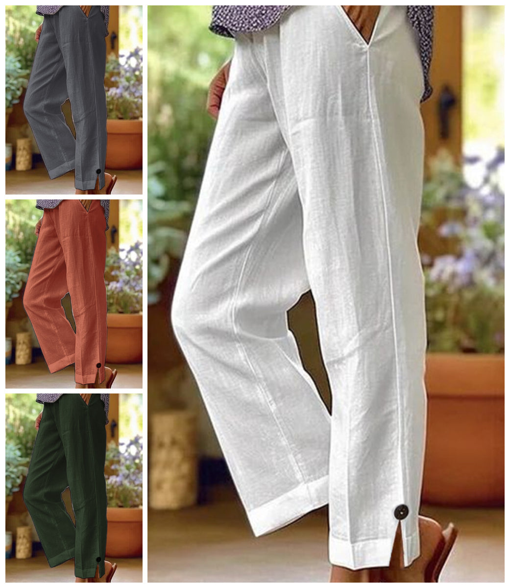 ✨Pantaloni drepți din bumbac și in pentru femei-1
