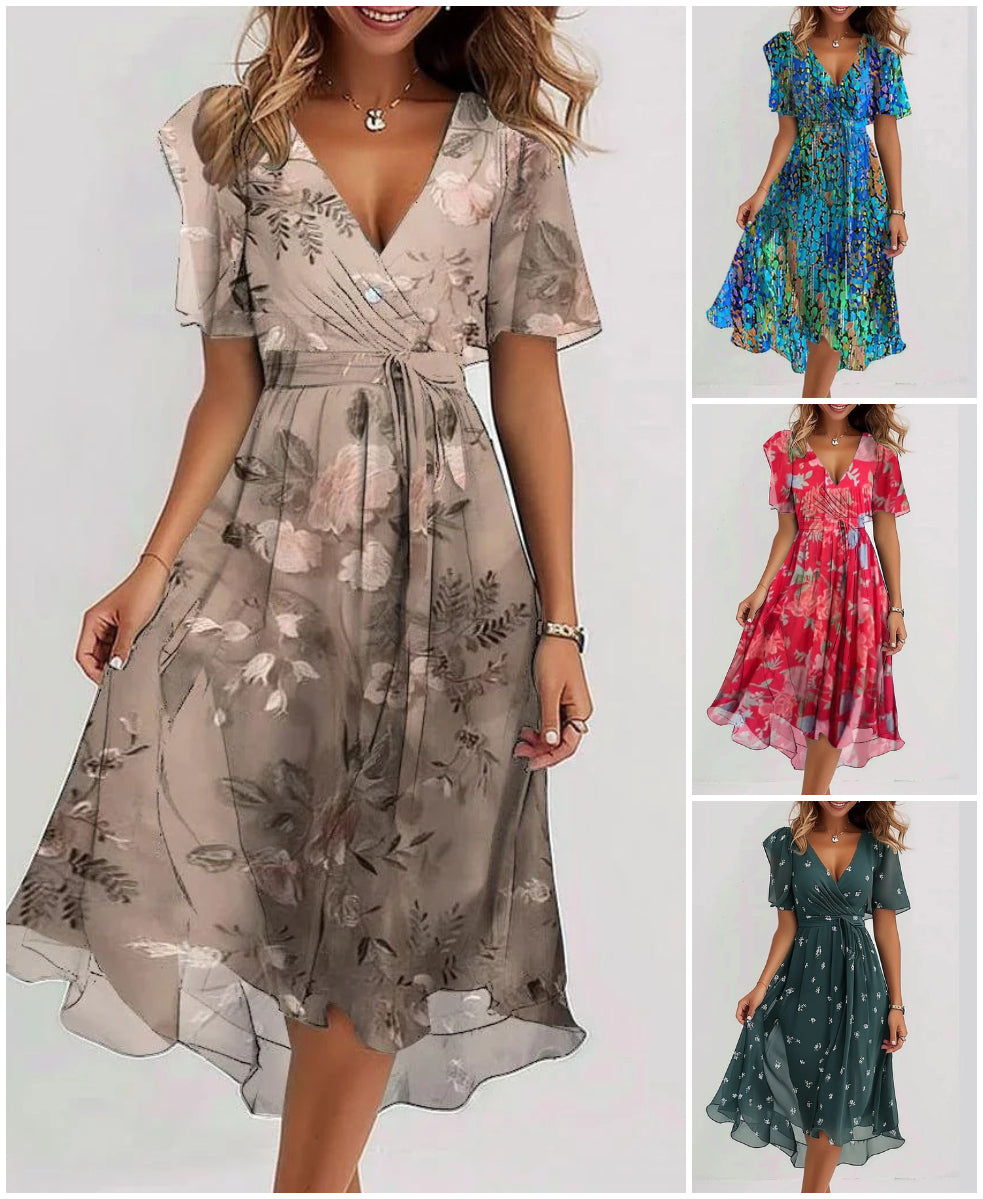🔥 Rochie elegantă cu decolteu în V șifon imprimat✨-1