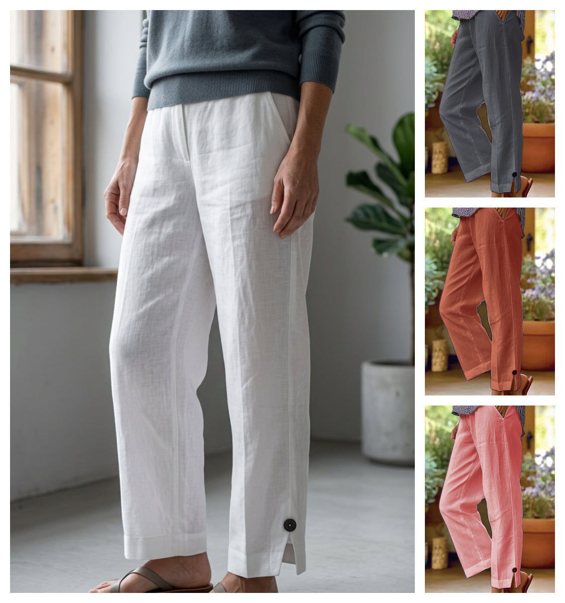 ✨Pantaloni drepți din bumbac și in pentru femei