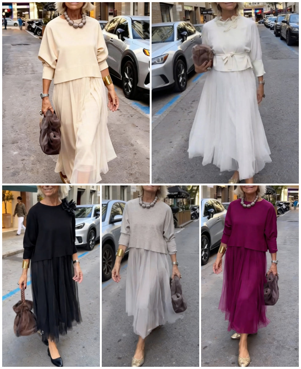 Set din 2 piese pentru femei: bluză cu mâneci lungi și rochie fără mâneci