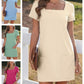 ⏳ Rochie casual pentru femei cu buzunar cu gât pătrat, cu mânecă scurtă și buzunare👗