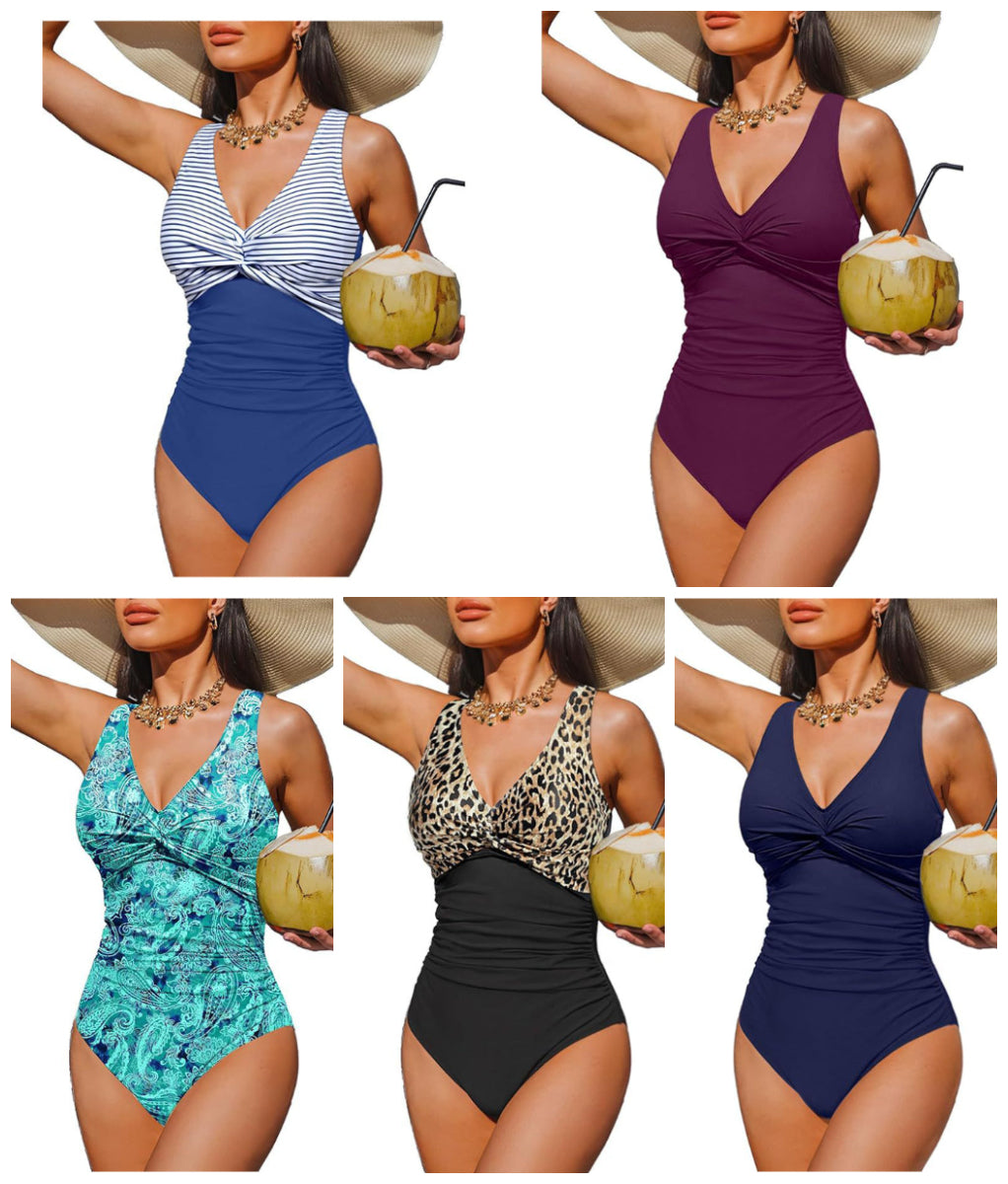 ☀️🏖️Costum de baie dintr-o singură piesă pentru femei, cu efect de modelare a taliei😍-23