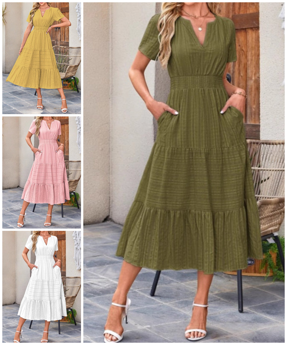 👗Rochii lungi casual de vară pentru femei, cu mâneci scurte și decolteu în V