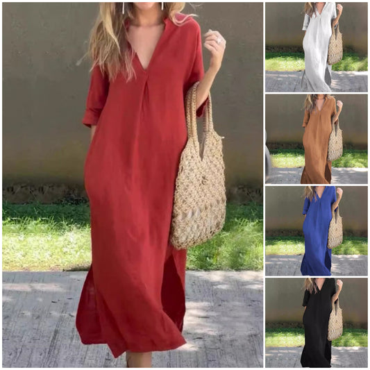 Rochie elegantă cu decolteu în V și croială cu despicătură