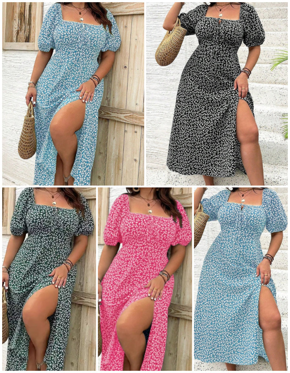 Rochie cu mânecă scurtă cu imprimeu floral