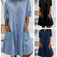 ⏳Rochie mini din denim albastră simplă, cu guler și tiv dantelă