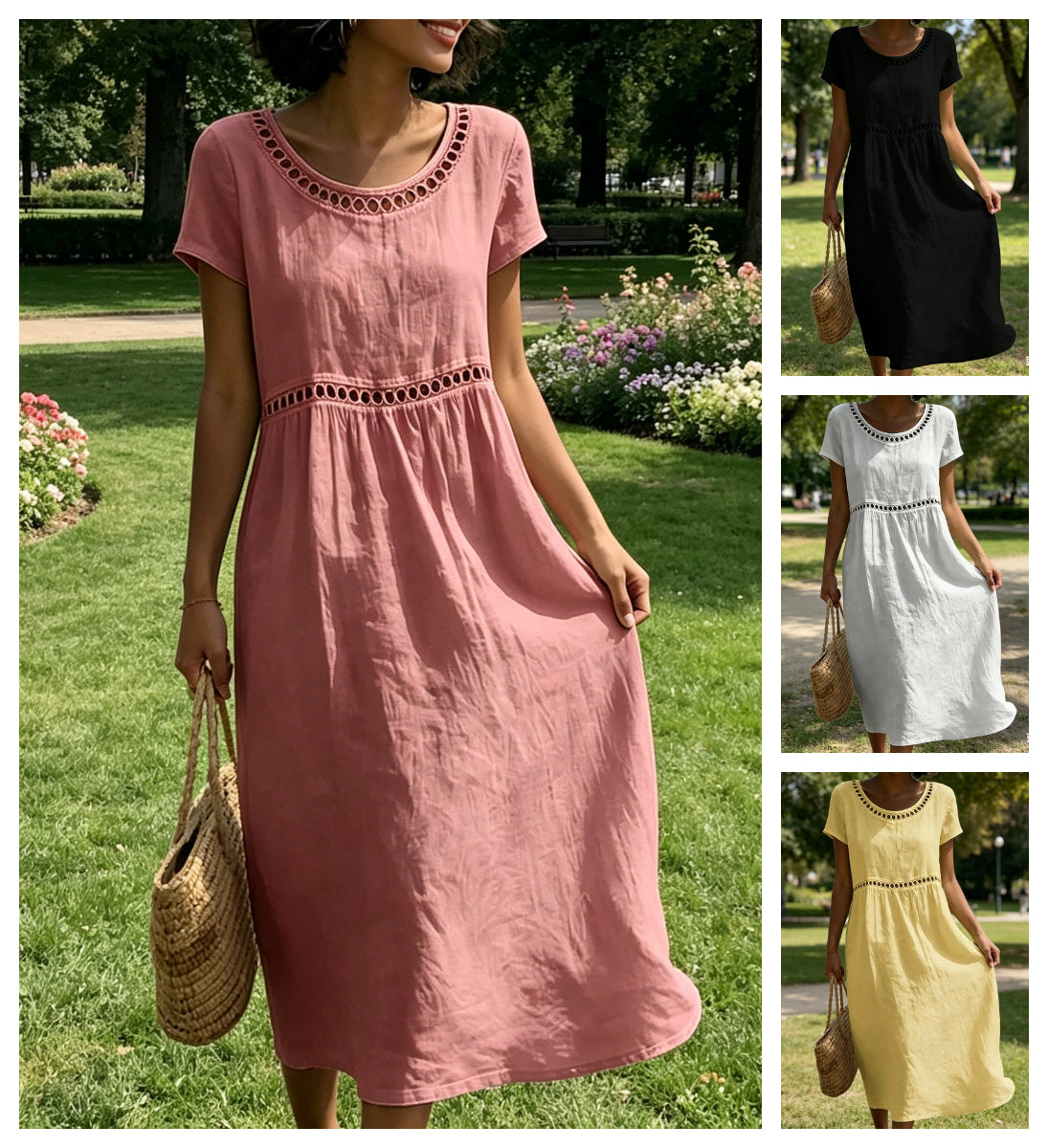 🏖️🌊Rochie casual de vară din dantelă, cu guler rotund🌬️👗-2