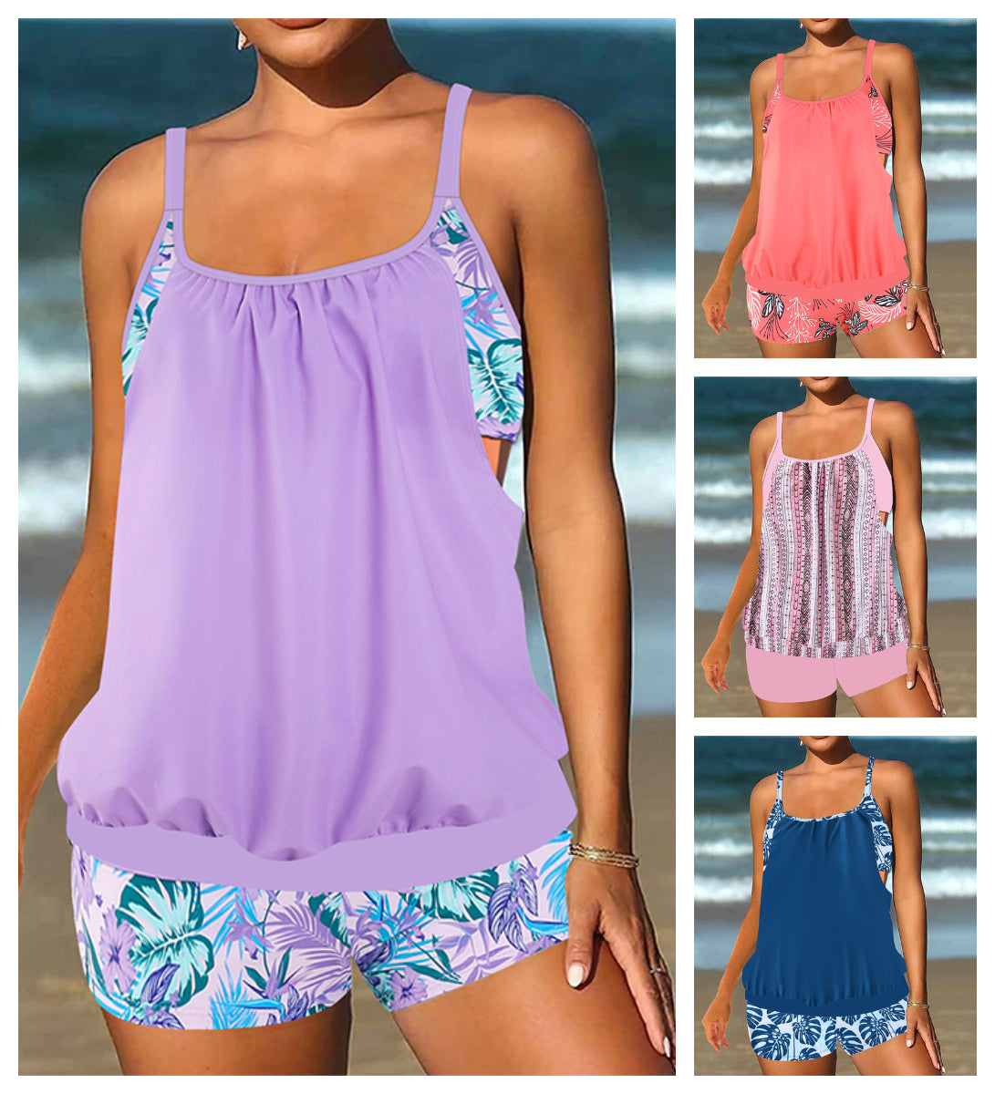 ❤️Set de două piese pentru femei: bluză tip tankini și pantaloni scurți-1