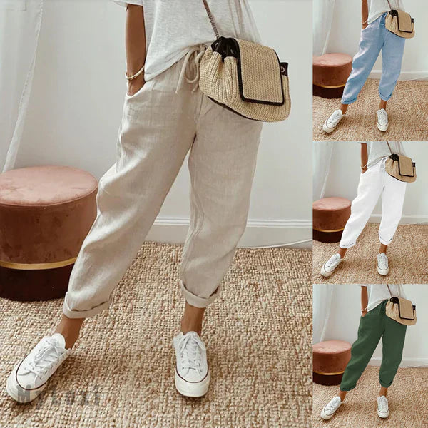 💓Pantaloni casual din bumbac și in pentru femei👖-10