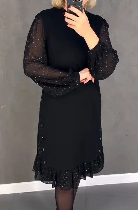 🔥Rochii cu gât rotund și strasuri simple pentru femei-12