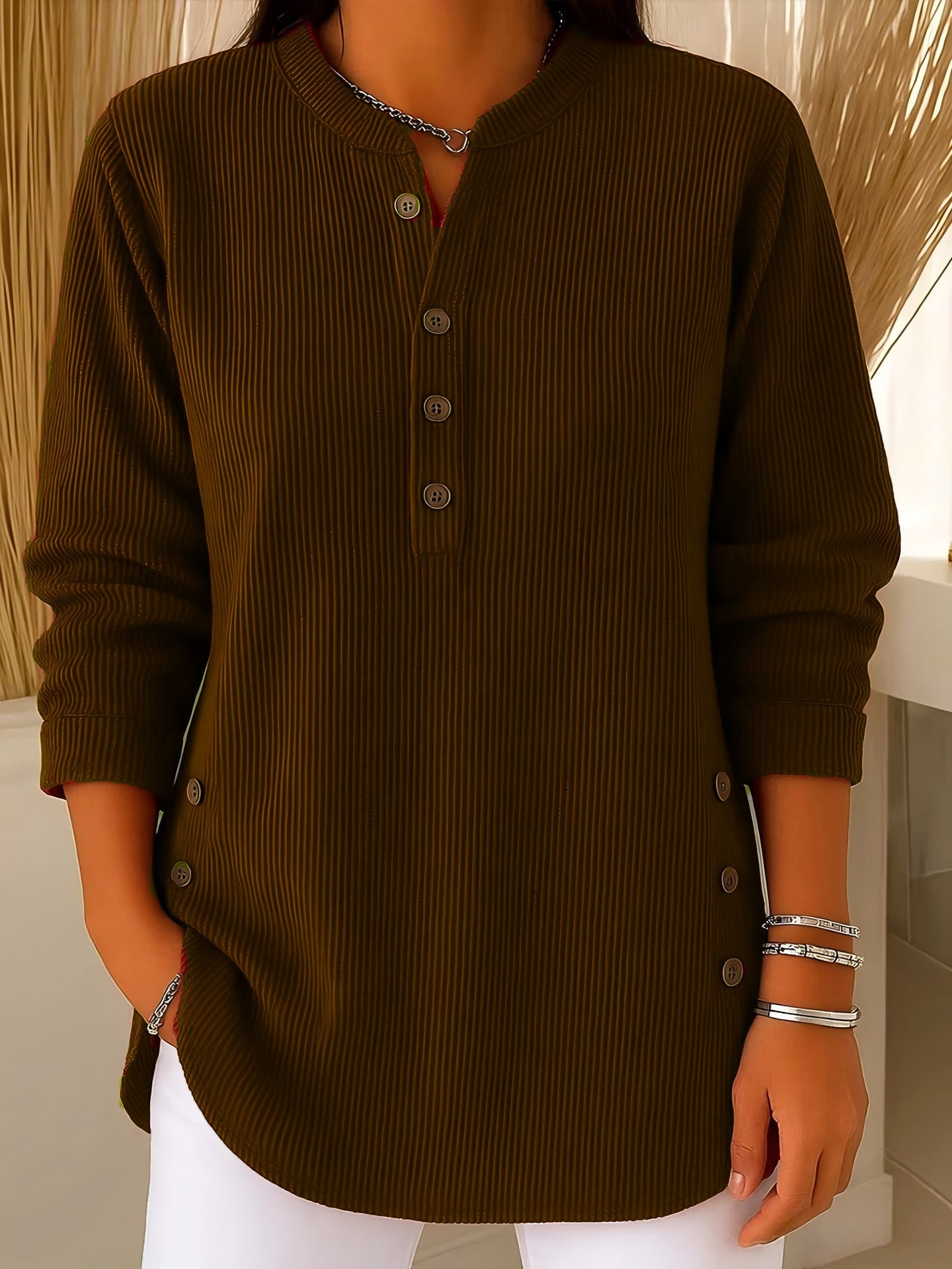 🎉 Bluză Henley din catifea pentru femei – elegantă, moale și versatilă 🧥📦-13