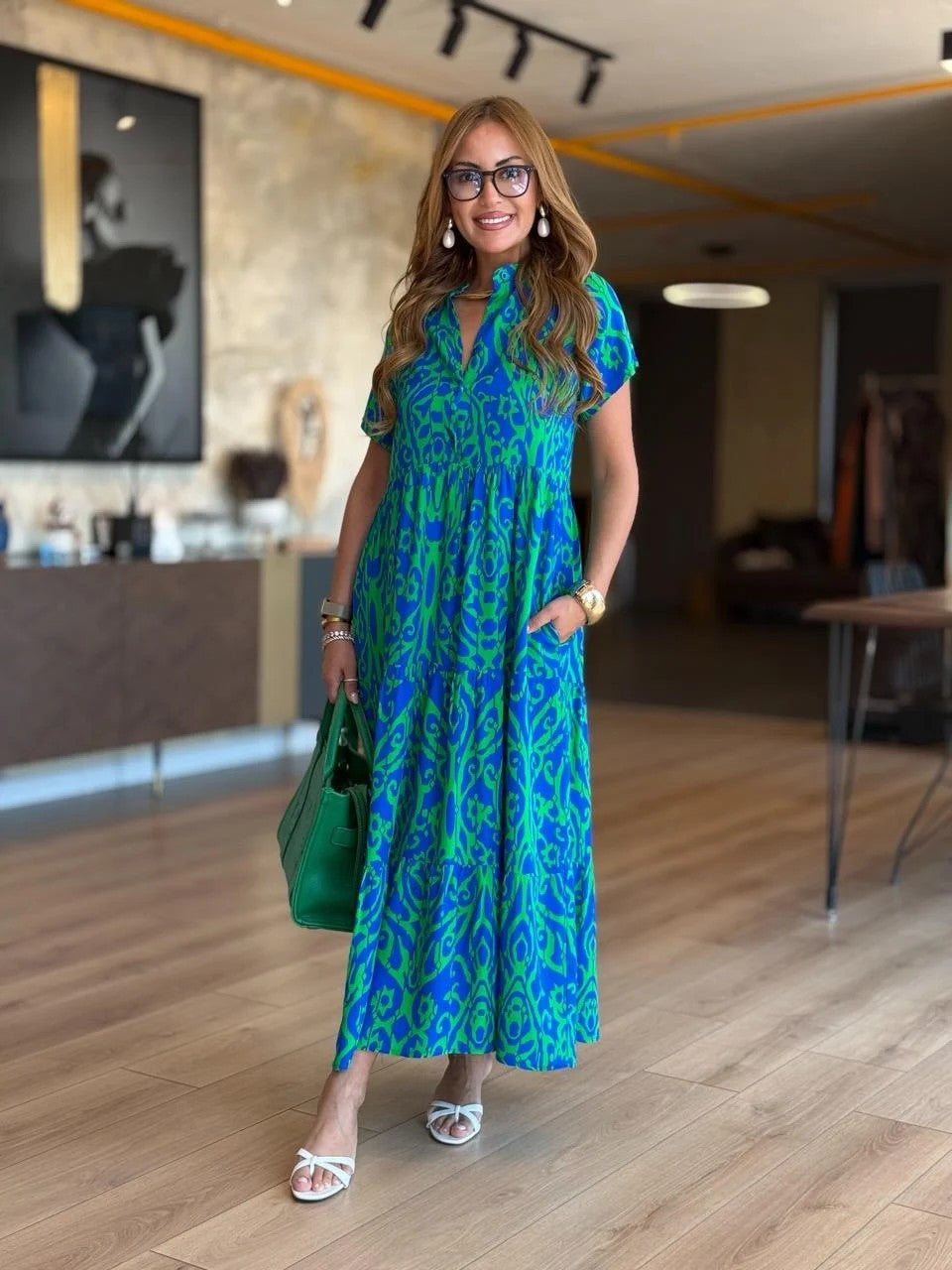 💃Rochie lungă casual pentru femei, cu imprimeu și croi în A