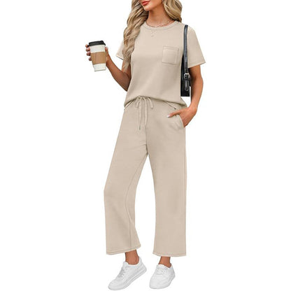 💖Set de lounge pentru femei, cu pantaloni scurți, mânecă scurtă și talie largă