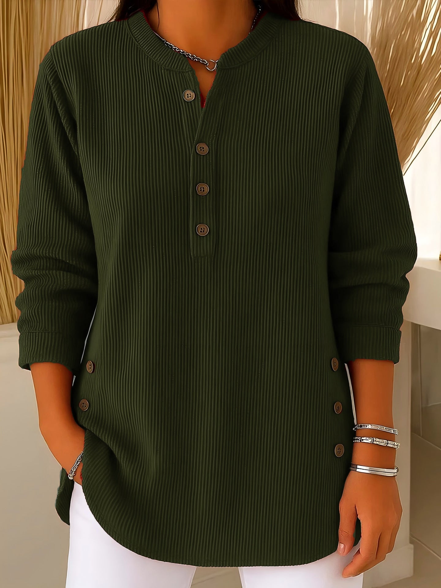 🎉 Bluză Henley din catifea pentru femei – elegantă, moale și versatilă 🧥📦-20