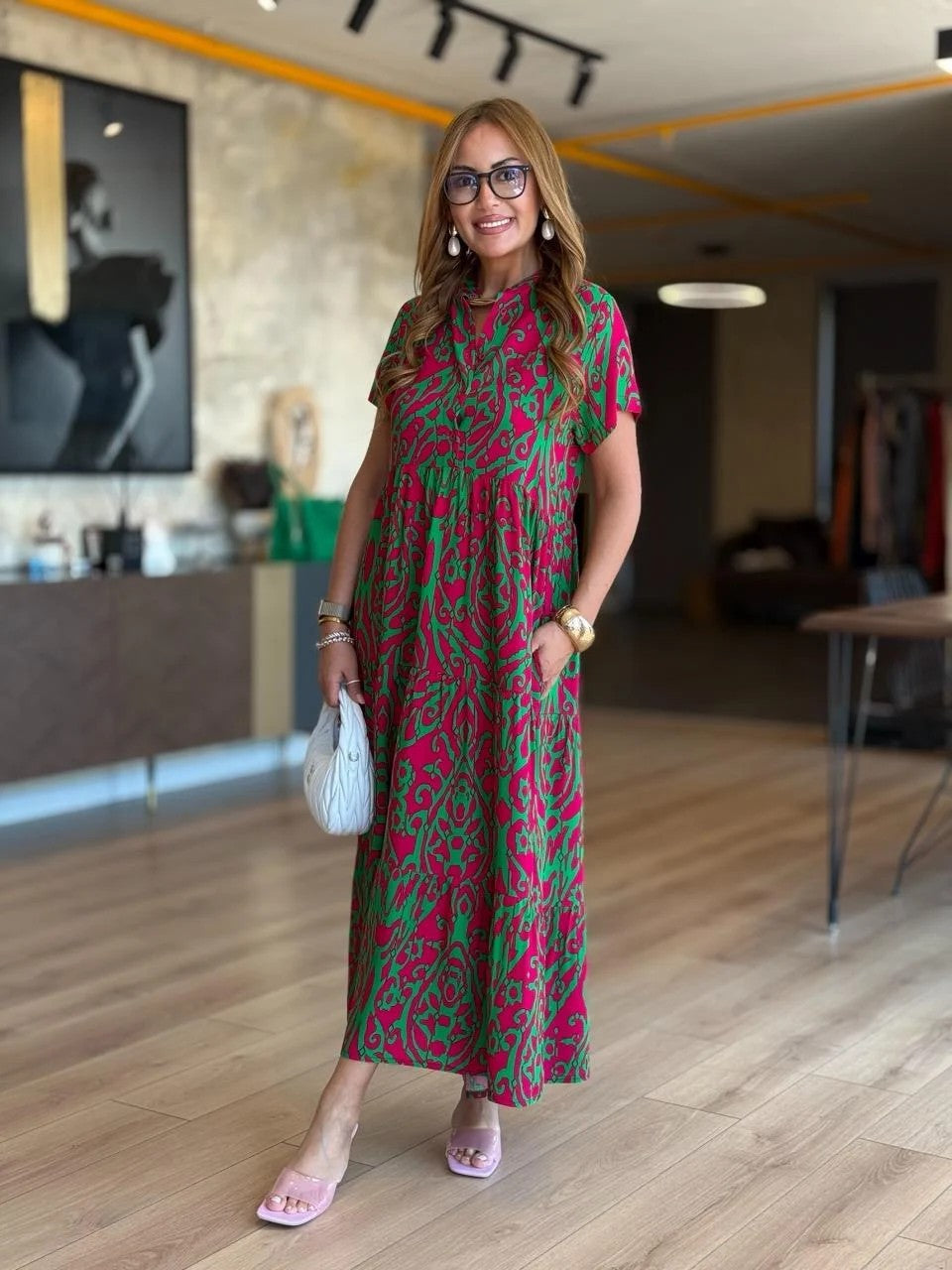 💃Rochie lungă casual pentru femei, cu imprimeu și croi în A-2