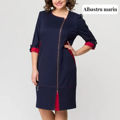 ✨ Rochie Bloc de culoare cu fermoar lateral