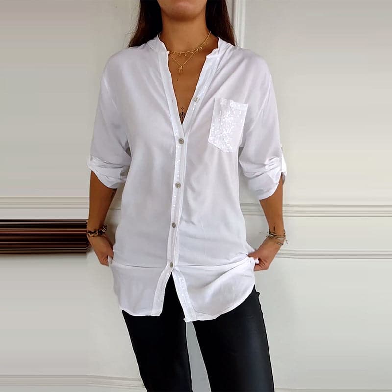 🔥Tricou de patchwork ocazional cu paiete-6