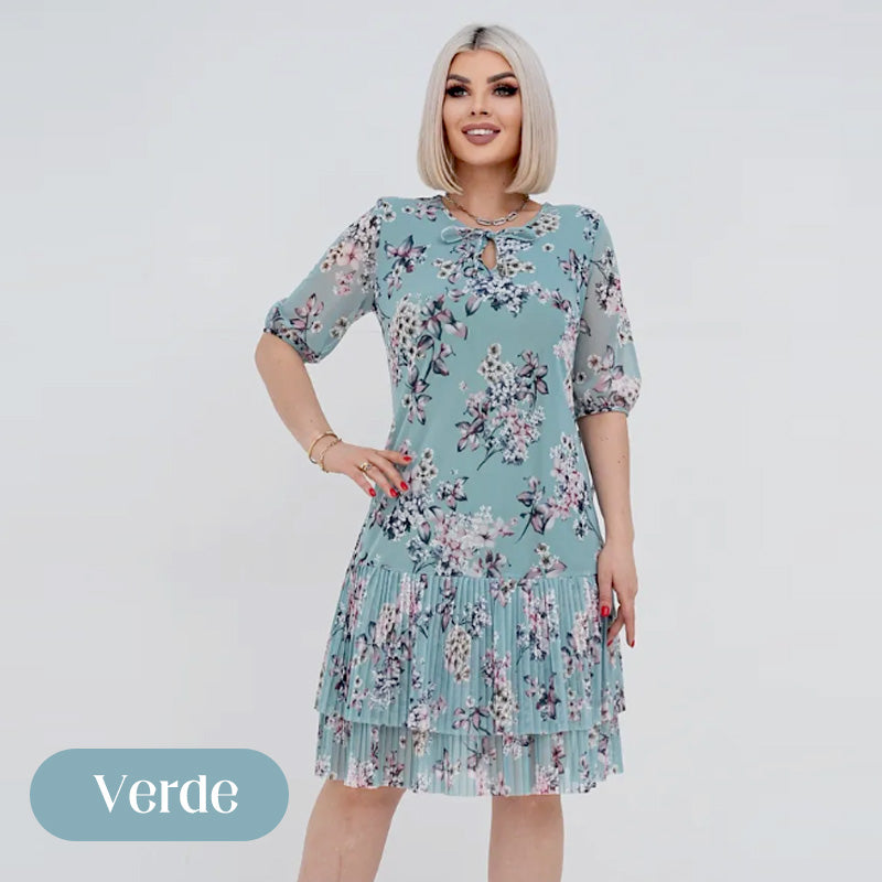 Rochie lungă elegantă cu mânecă scurtă plisată pentru femei-14