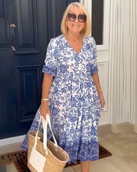 【M-5XL】🌺Rochie imprimată cu decolteu în V, elegantă și stilată-1