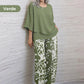 💖Set pantaloni imprimați și top cu gât rotund pentru femei-16
