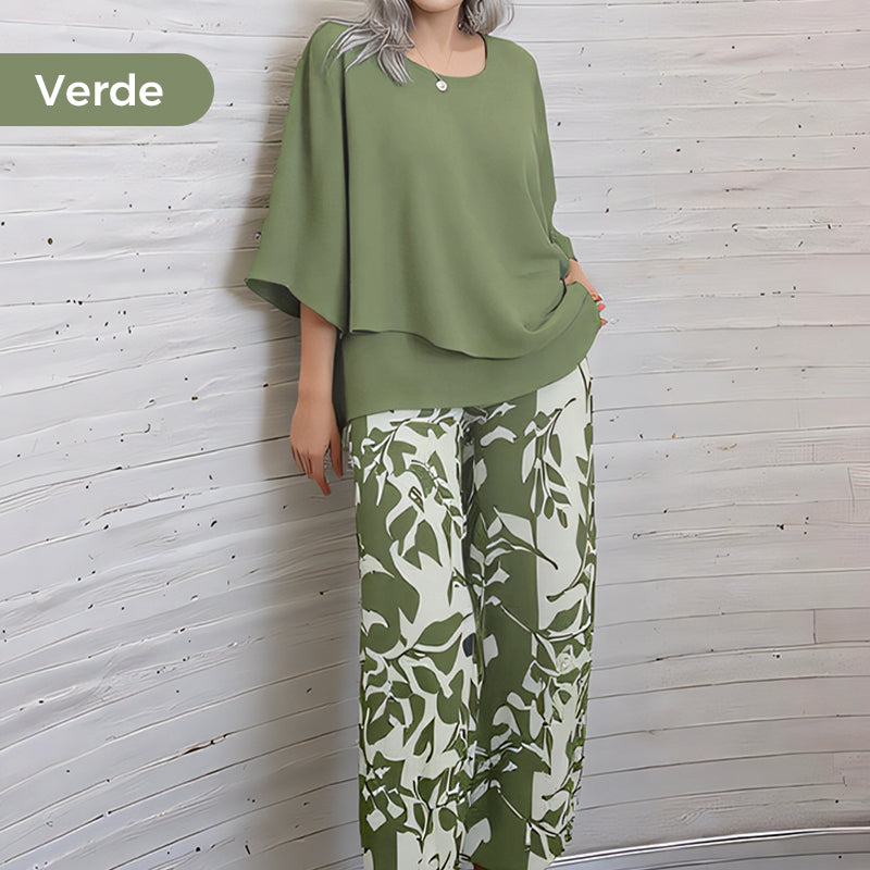 💖Set pantaloni imprimați și top cu gât rotund pentru femei-16