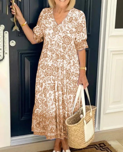 【M-5XL】🌺Rochie imprimată cu decolteu în V, elegantă și stilată-7